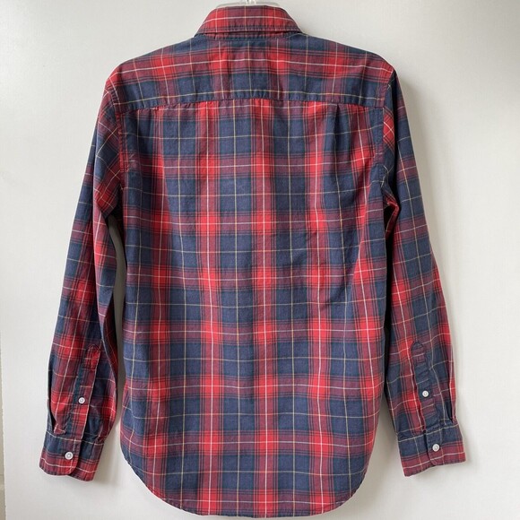 American Eagle Mens Shirt Long Sleeve Button Down Navy Red Plaid Pocket Small - Picture 2 of 8